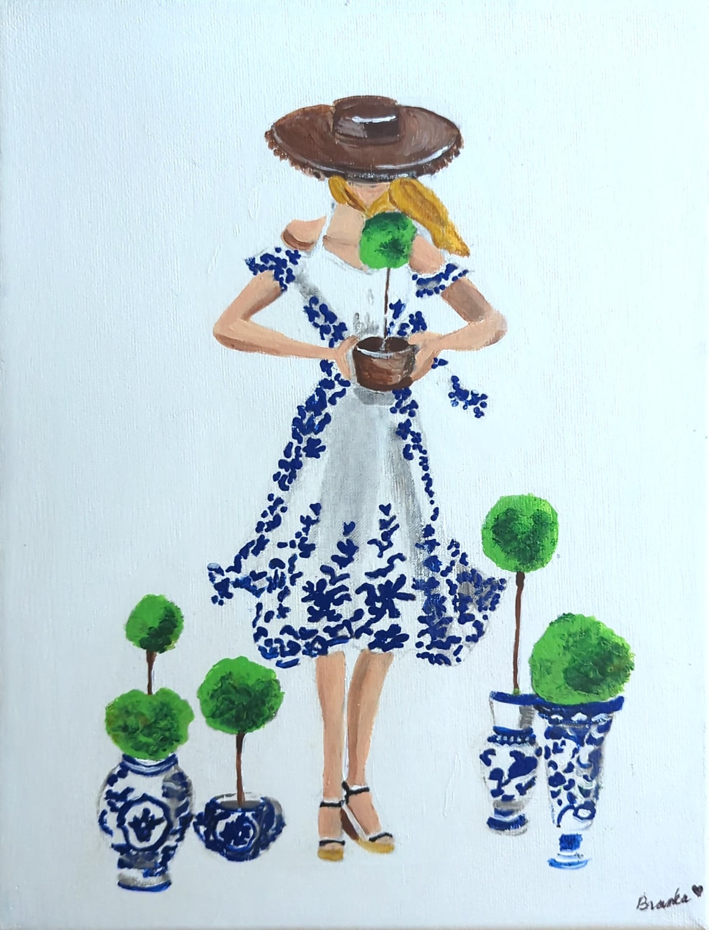 Blue White Topiary Lady