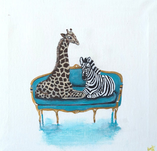 Giraffe & Zebra on Chair