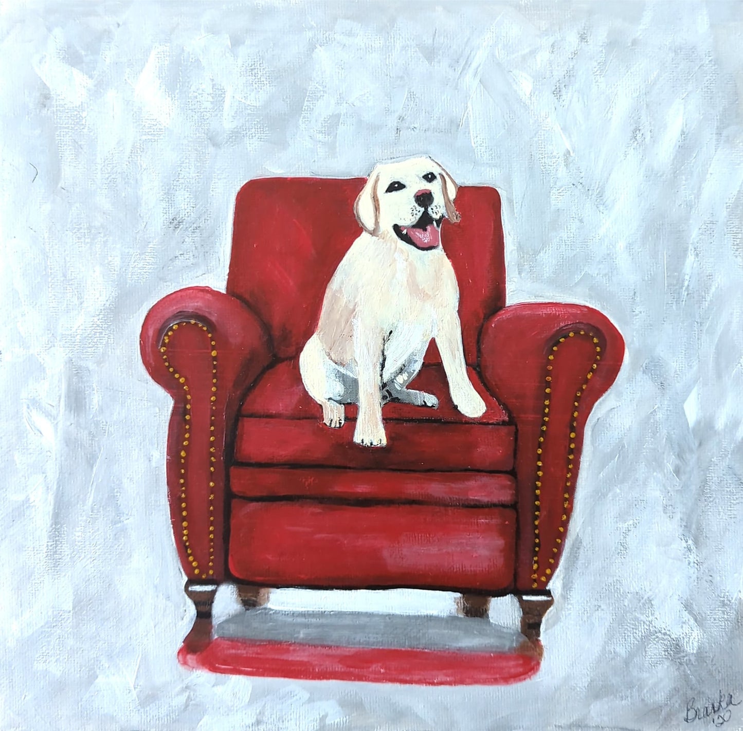 Yellow Lab on Red Chair