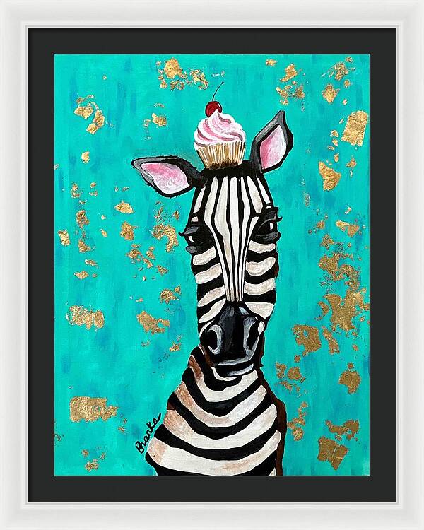 Cafe Art Cupcake Zebra - Framed Print