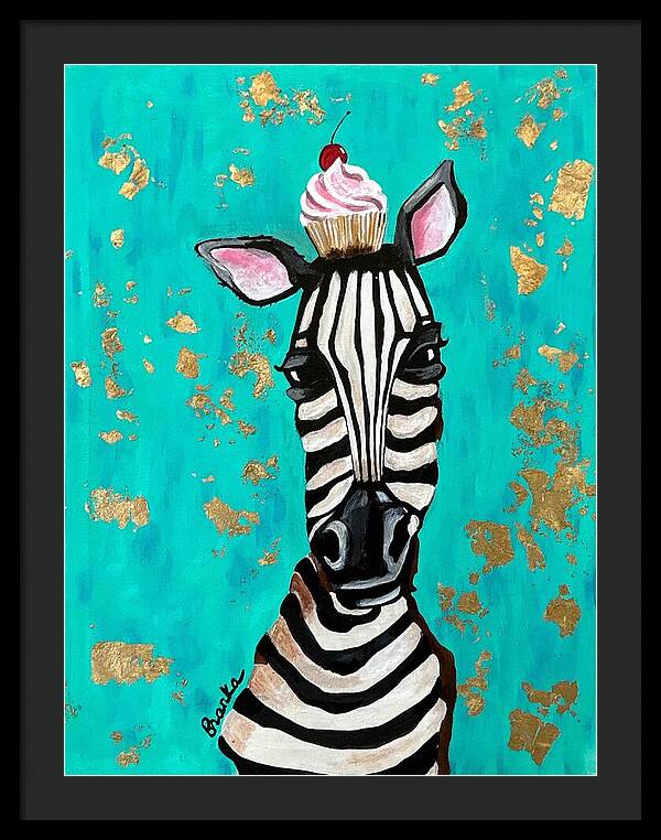 Cafe Art Cupcake Zebra - Framed Print