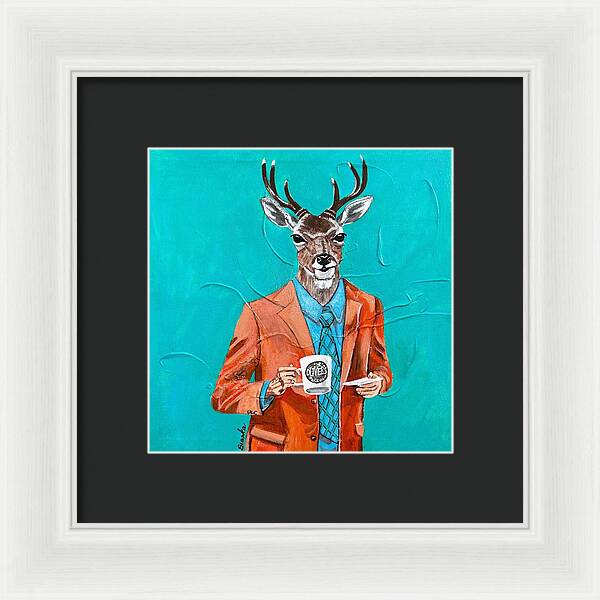 Coffee Shop Art Deer John - Framed Print