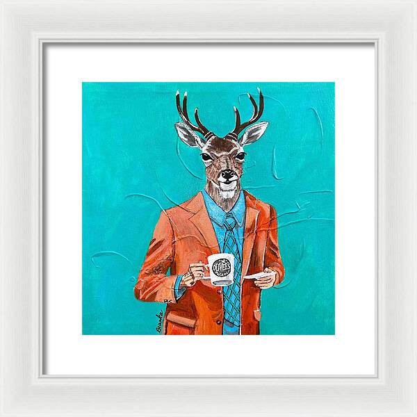 Coffee Shop Art Deer John - Framed Print