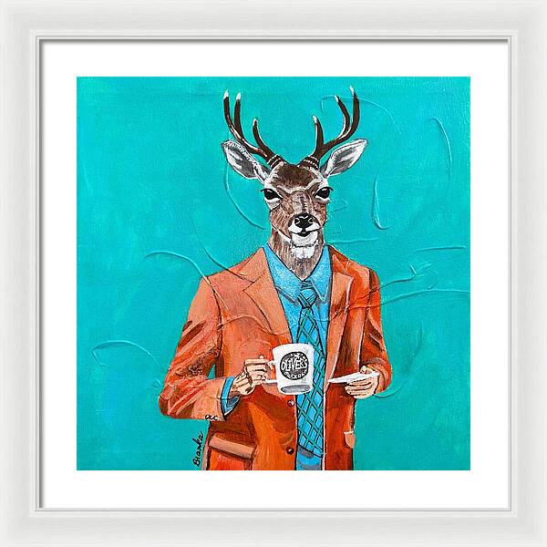 Coffee Shop Art Deer John - Framed Print