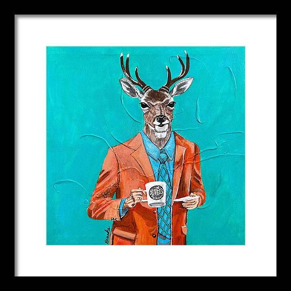 Coffee Shop Art Deer John - Framed Print