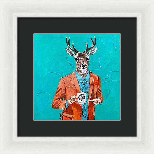 Coffee Shop Art Deer John - Framed Print