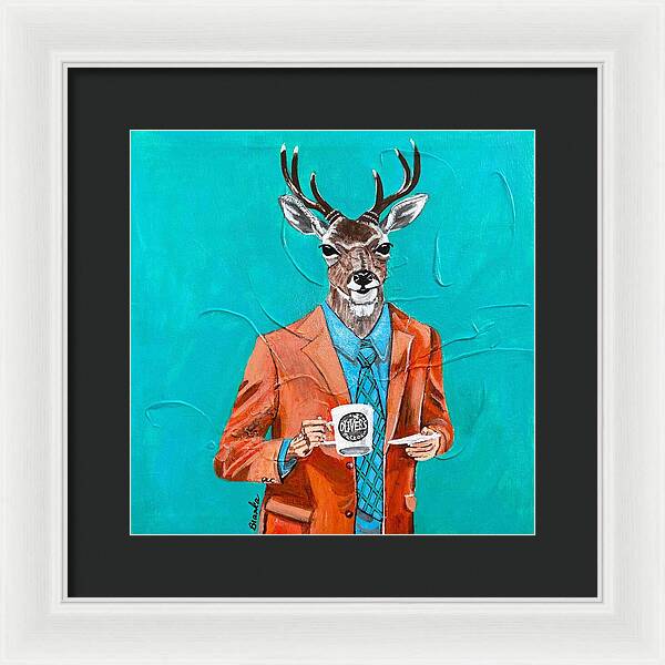 Coffee Shop Art Deer John - Framed Print