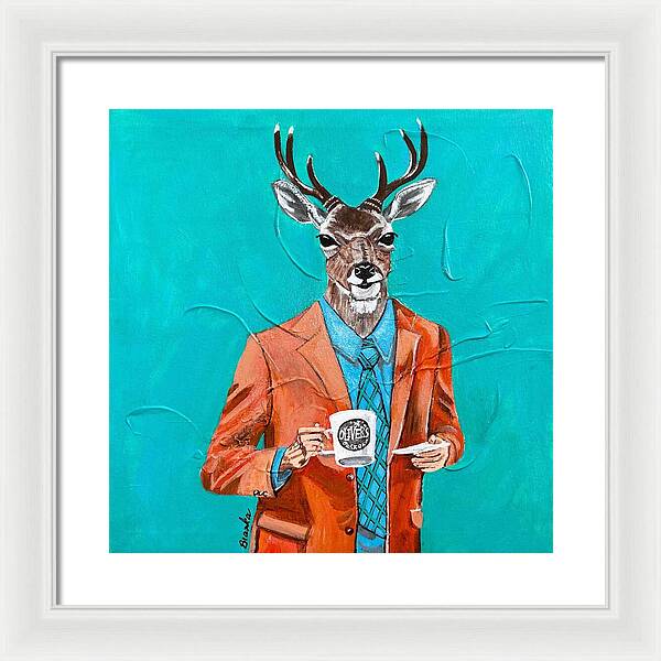 Coffee Shop Art Deer John - Framed Print