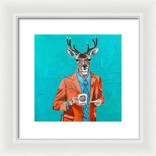 Coffee Shop Art Deer John - Framed Print