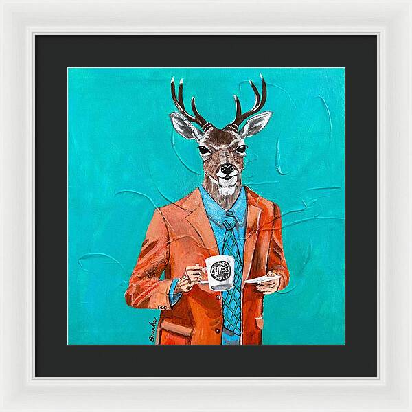 Coffee Shop Art Deer John - Framed Print