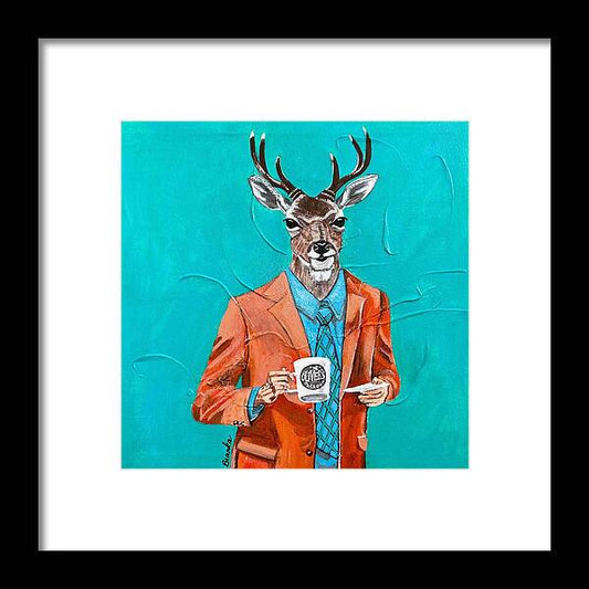 Coffee Shop Art Deer John - Framed Print