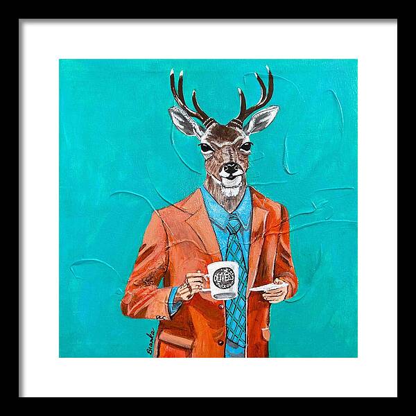 Coffee Shop Art Deer John - Framed Print