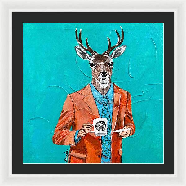 Coffee Shop Art Deer John - Framed Print