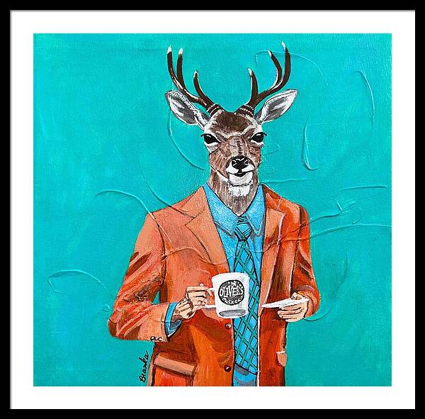 Coffee Shop Art Deer John - Framed Print