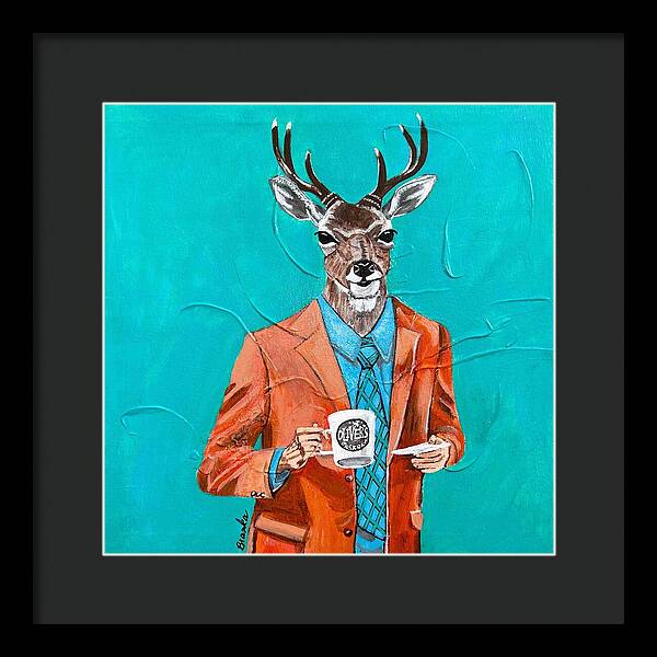 Coffee Shop Art Deer John - Framed Print