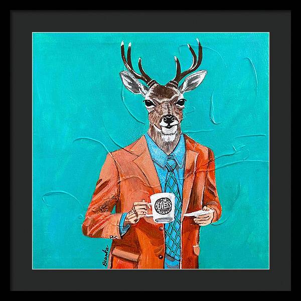 Coffee Shop Art Deer John - Framed Print