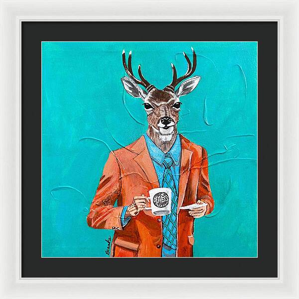 Coffee Shop Art Deer John - Framed Print