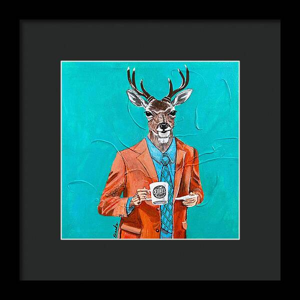 Coffee Shop Art Deer John - Framed Print