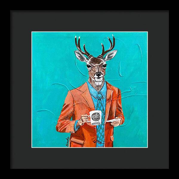 Coffee Shop Art Deer John - Framed Print