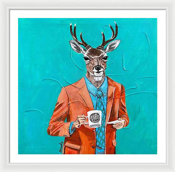 Coffee Shop Art Deer John - Framed Print