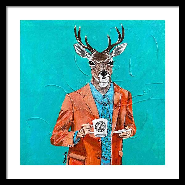 Coffee Shop Art Deer John - Framed Print