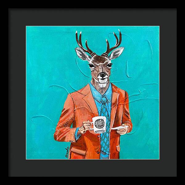 Coffee Shop Art Deer John - Framed Print