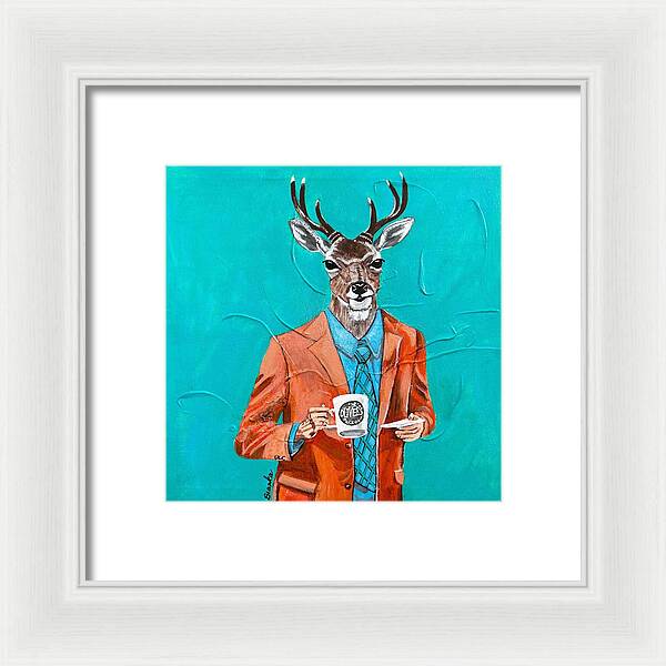 Coffee Shop Art Deer John - Framed Print