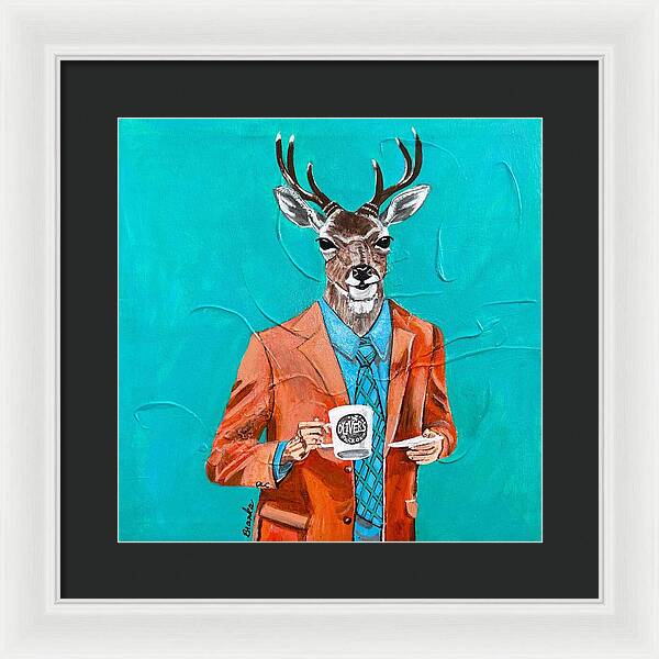 Coffee Shop Art Deer John - Framed Print