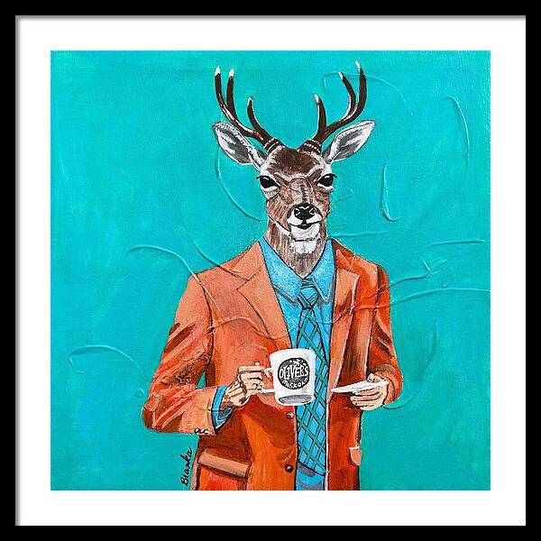 Coffee Shop Art Deer John - Framed Print