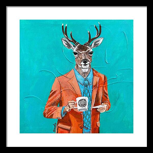 Coffee Shop Art Deer John - Framed Print