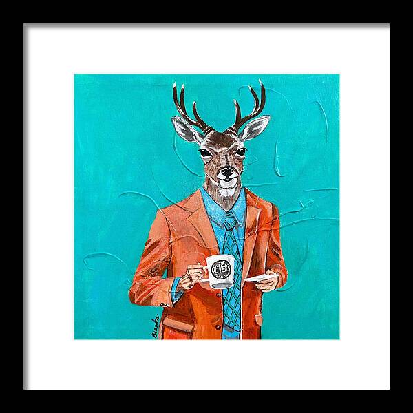 Coffee Shop Art Deer John - Framed Print