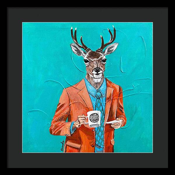 Coffee Shop Art Deer John - Framed Print