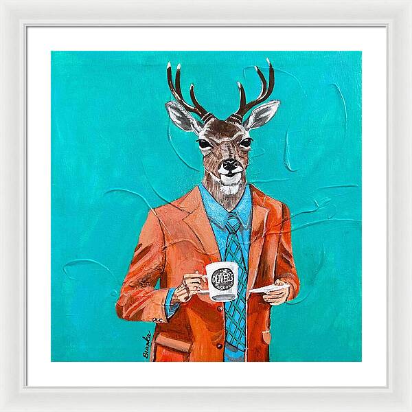 Coffee Shop Art Deer John - Framed Print