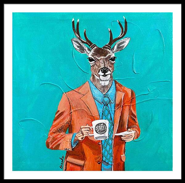 Coffee Shop Art Deer John - Framed Print