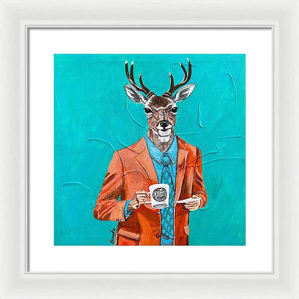 Coffee Shop Art Deer John - Framed Print