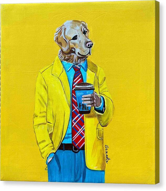 Coffee Shop Art Golden Retreiver - Canvas Print