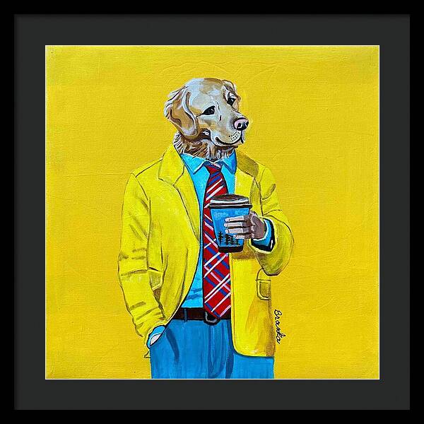 Coffee Shop Art Golden Retreiver - Framed Print