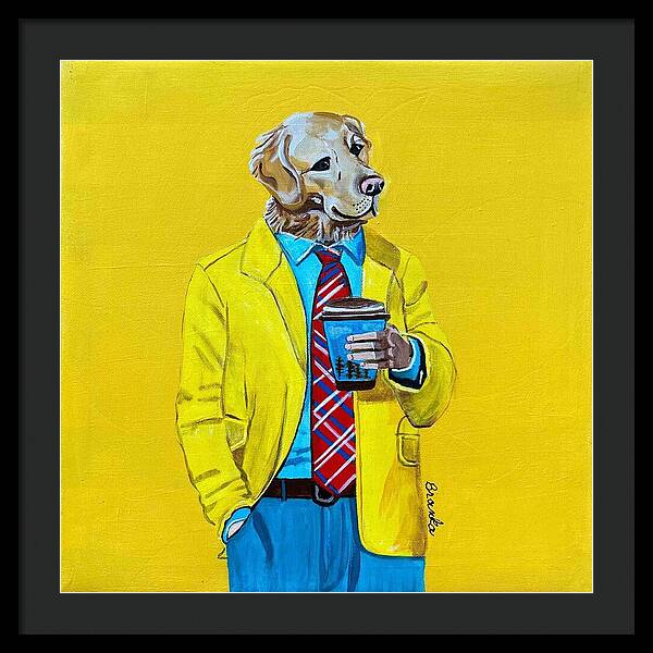 Coffee Shop Art Golden Retreiver - Framed Print