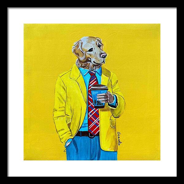 Coffee Shop Art Golden Retreiver - Framed Print