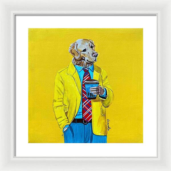 Coffee Shop Art Golden Retreiver - Framed Print