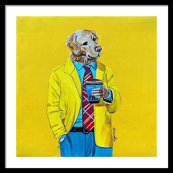 Coffee Shop Art Golden Retreiver - Framed Print