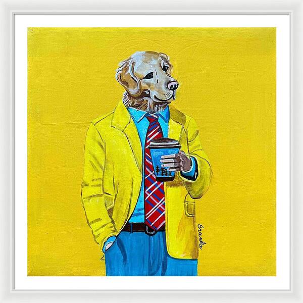 Coffee Shop Art Golden Retreiver - Framed Print