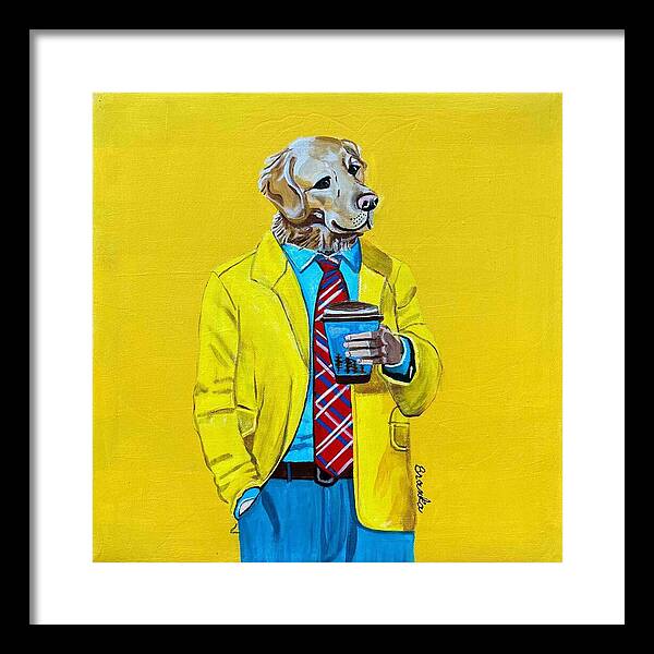 Coffee Shop Art Golden Retreiver - Framed Print