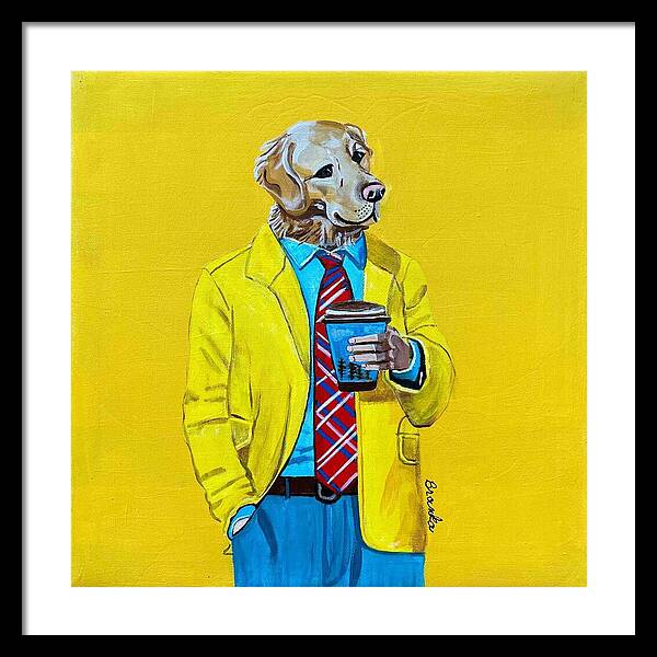 Coffee Shop Art Golden Retreiver - Framed Print