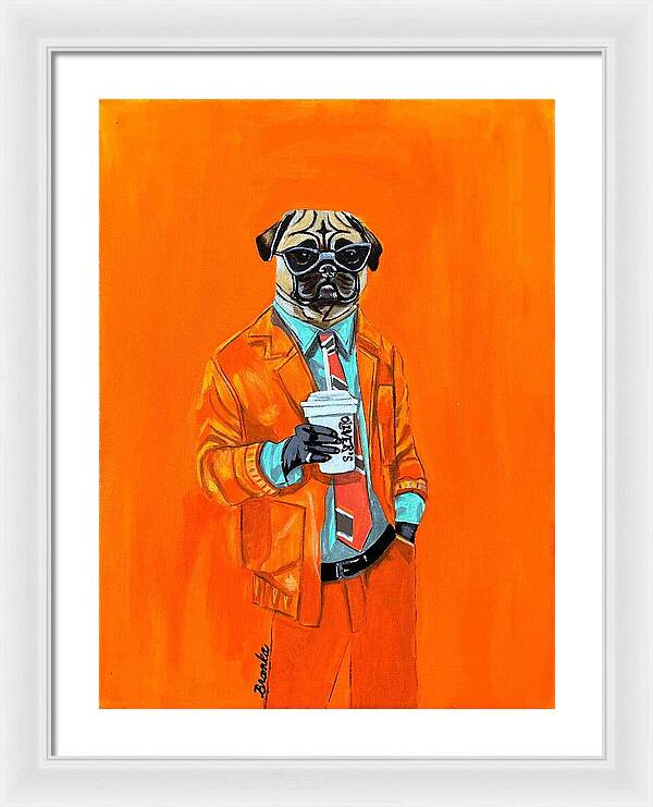 Coffee Shop Art Pug - Framed Print