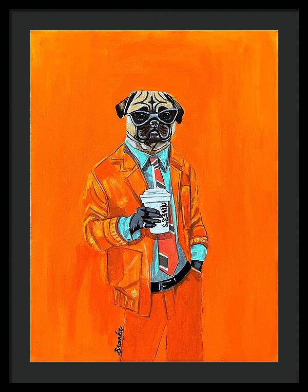 Coffee Shop Art Pug - Framed Print