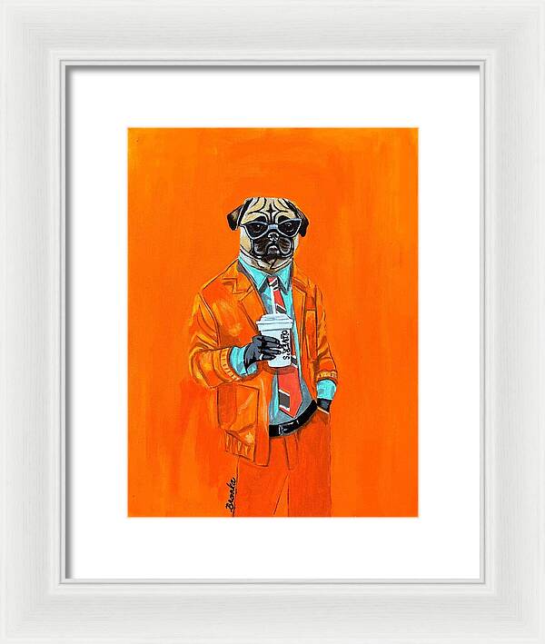 Coffee Shop Art Pug - Framed Print