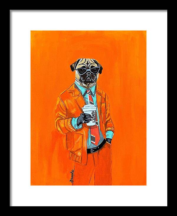 Coffee Shop Art Pug - Framed Print