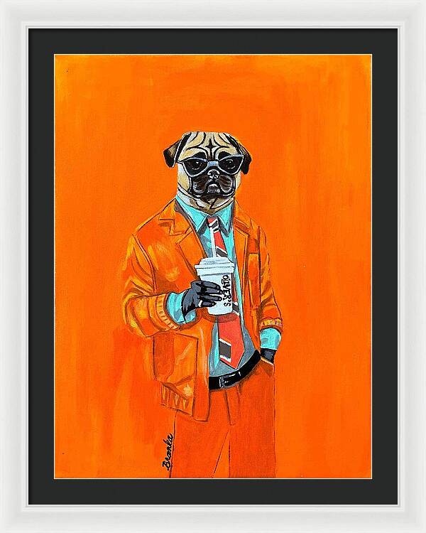 Coffee Shop Art Pug - Framed Print