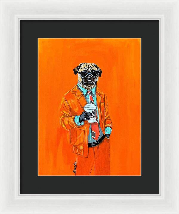 Coffee Shop Art Pug - Framed Print